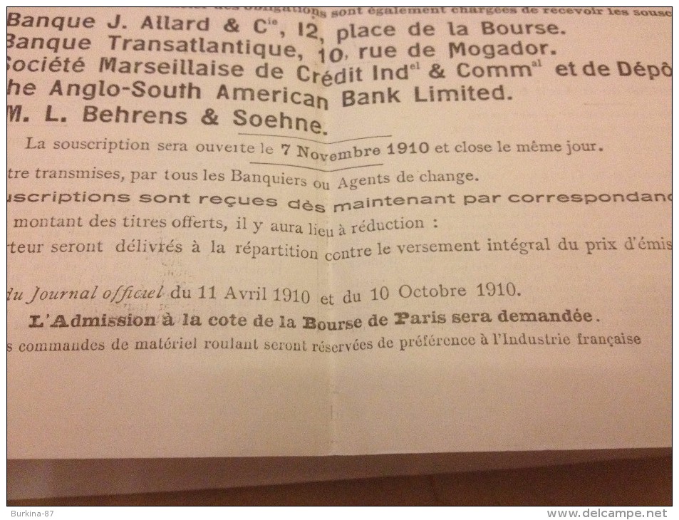 Compagnie Des Chemins De Fer Du Nord Ouest De Perou,1910, Publicité Pour La Vente D'Obligations - Chemin De Fer & Tramway