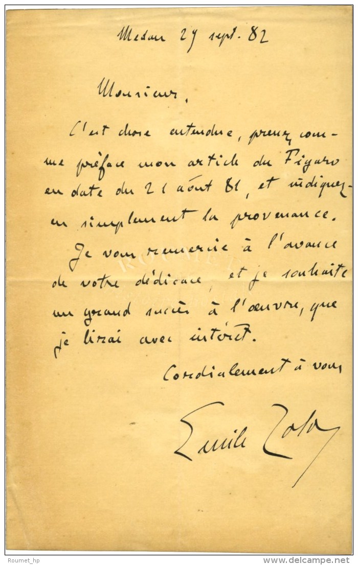 ZOLA Émile (1840-1902), écrivain. - Andere & Zonder Classificatie