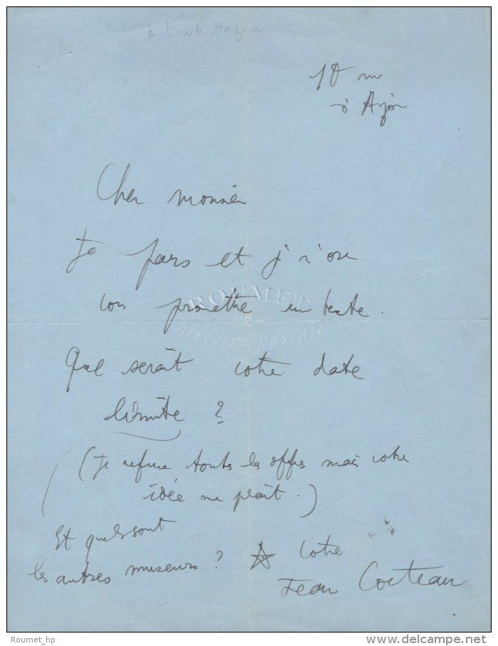 COCTEAU Jean (1889-1963), écrivain, Peintre Et Cinéaste, De L'Académie Française. - Andere & Zonder Classificatie