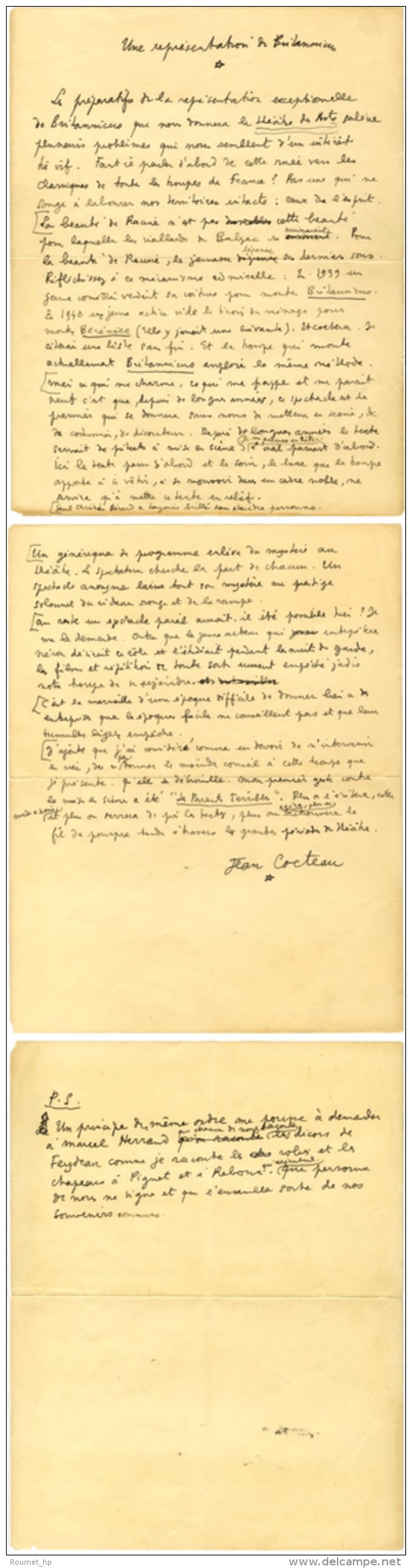 COCTEAU Jean (1889-1963), écrivain, Peintre Et Cinéaste, De L'Académie Française. - Andere & Zonder Classificatie