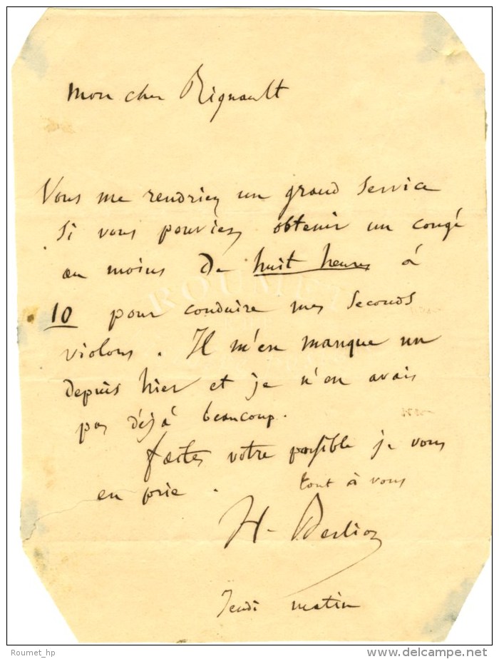 BERLIOZ Hector (1803-1869), Compositeur Et Chef D'orchestre. - Andere & Zonder Classificatie