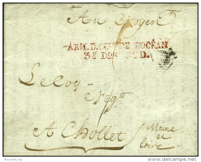 ARM DE CTE DE L'OCEAN / 3e Don SUD Rouge (en Arrivée) Sur Lettre Avec Texte Daté De Paris Le 11... - Legerstempels (voor 1900)