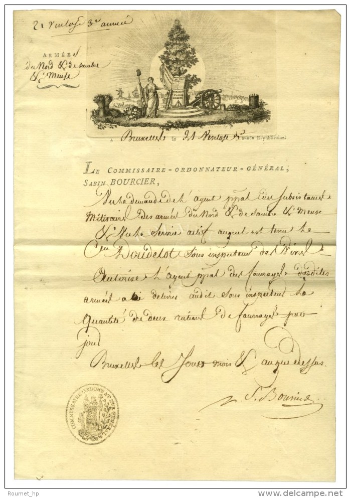 Document à En-tête De L'Armée Du Nord Et De Sambre Et Meuse Daté De Bruxelles Le 21... - Legerstempels (voor 1900)