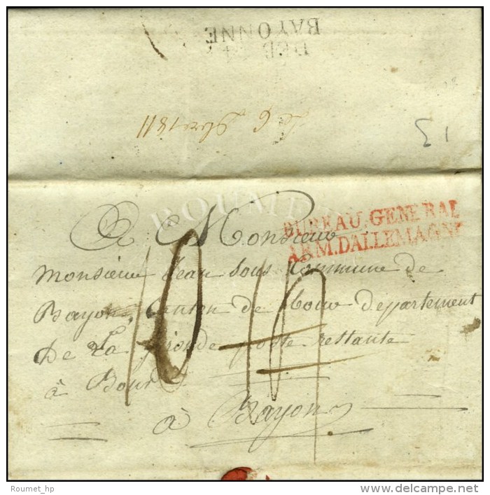 BUREAU GENERAL / ARM D'ALLEMAGNE Rouge Sur Lettre Avec Texte Daté D'Hambourg Le 22 Novembre 1811, Pour... - Legerstempels (voor 1900)