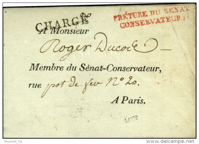 PRETURE DU SENAT / CONSERVATEUR Rouge (S N° 1128) + Griffe CHARGE Sur Lettre Avec Texte Et Bel En-tête... - Burgerlijke Brieven Zonder Portkosten