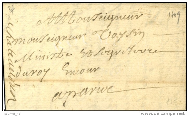 '' Chateaudun '' + '' En Cour '' Sur Lettre Avec Texte Daté De Châteaudun 1709. - TB / SUP. - RR. - Burgerlijke Brieven Zonder Portkosten