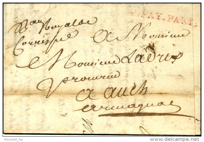 '' Bau Royal De Corresp '' (Bureau Royal De Correspondance) + P PAY. PARIS Rouge (L N° 39) (38 Mm) Sur Lettre... - 1701-1800: Voorlopers XVIII