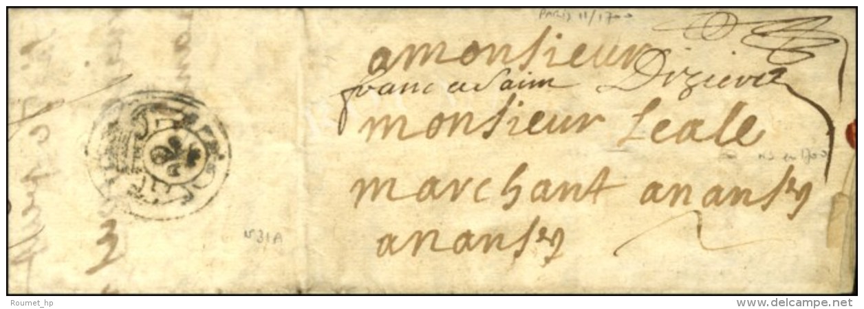 Lettre Avec Texte Daté De Paris Le 9 Novembre 1700 Adressée à Nantes, Au Verso Exceptionnel... - 1701-1800: Voorlopers XVIII
