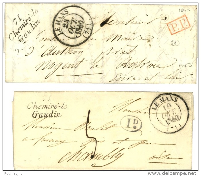 Lot De 2 Cursives De Chemiré Le / Gaudin (taxe 5 1840, PP Rouge 1840). Côte Supérieure à... - Andere & Zonder Classificatie