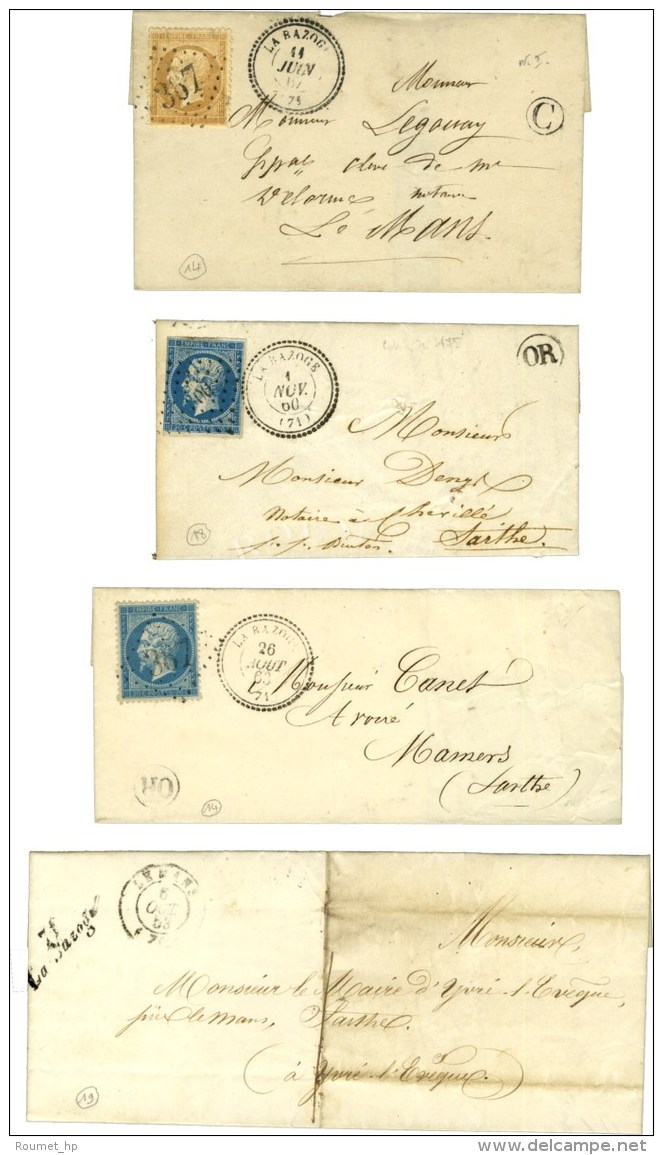 Lot De 4 Lettres De La Bazogue (cursive, PC Et GC). Cote Supérieure à 900 &euro;. - TB. - Andere & Zonder Classificatie