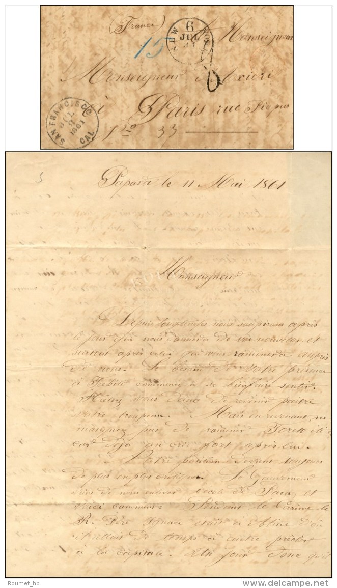 Lettre Avec Texte Daté De '' Papara, Le 11 Mai 1861 '' Pour Paris. Càd SAN FRANCISCO 8 Juillet  Et... - Andere & Zonder Classificatie