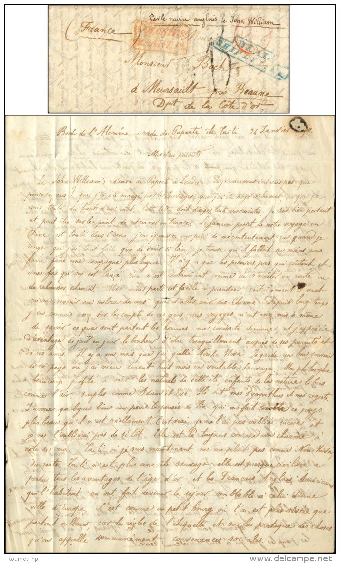 Lettre Avec Texte Daté '' Bord De L'Aleméne Rade De Papeete Ile Taïti 24 Janvier 1850 '' Pour La... - Andere & Zonder Classificatie