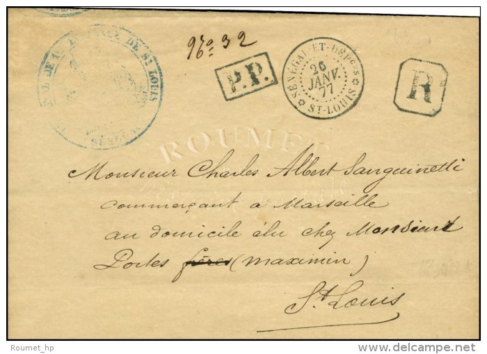 Càd Bleu SENEGAL ET DEPses / ST LOUIS + P.P. Bleu Sur Lettre Recommandée Locale. 1877. - SUP. - R. - Andere & Zonder Classificatie