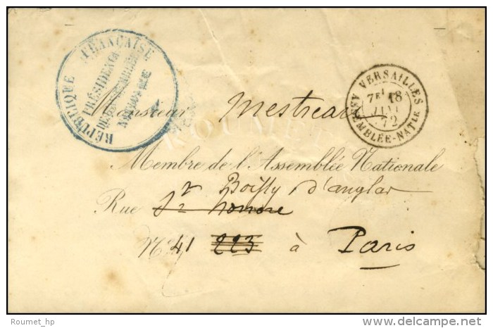 Càd VERSAILLES / ASSEMBLEE NATle Sur Lettre En Franchise Avec Cachet Bleu REPUBLIQUE FRANCAISE / PRESIDENCE... - 1849-1876: Klassieke Periode