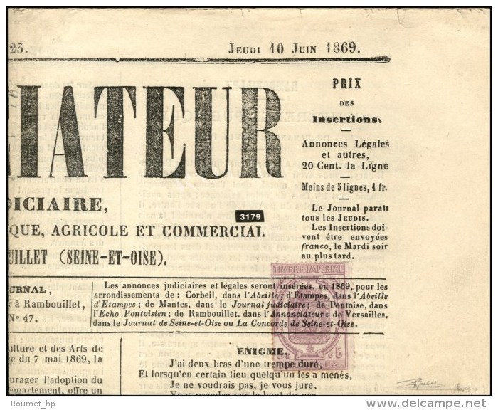 Oblitération Typo / Timbre Journal N° 10 Sur Journal Entier L'Annonciateur. 1869. - TB / SUP. - Kranten