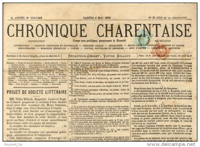 Oblitération Typo / N° 50 + 52 Sur La Chronique Charentaise. 1876. - TB / SUP. - Kranten