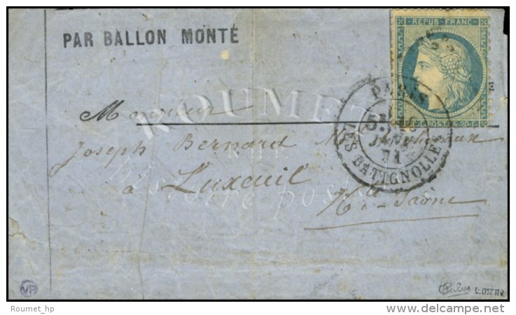 GC 347 / N° 37 Càd PARIS / LES BATIGNOLLES 10 JANV. 71 Sur Lettre Par Ballon Monté Pour Luxeuil... - Oorlog 1870