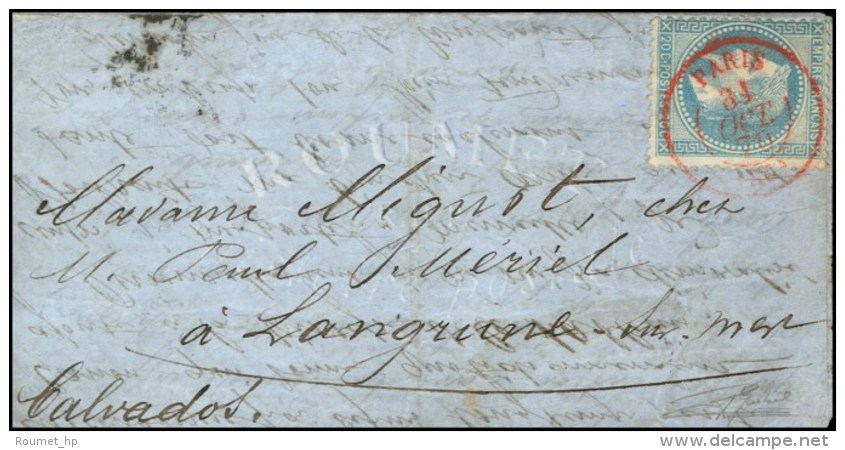 Càd Rouge PARIS (SC) 31 OCT. 70 / N° 29 Sur Lettre Pour Luc-sur-Mer (13), Au Verso Càd De Passage... - Oorlog 1870