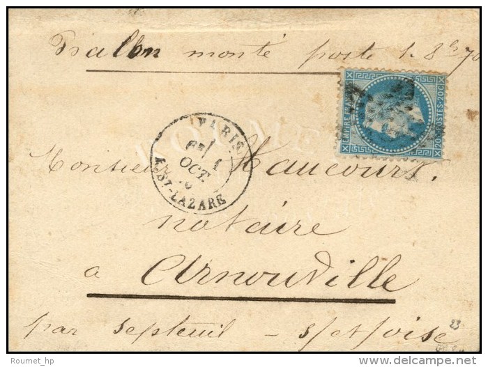 Etoile / N° 29 Càd PARIS / ST-LAZARE 1 OCT. 70 Sur Carte, Au Verso Càd De Passage... - Oorlog 1870