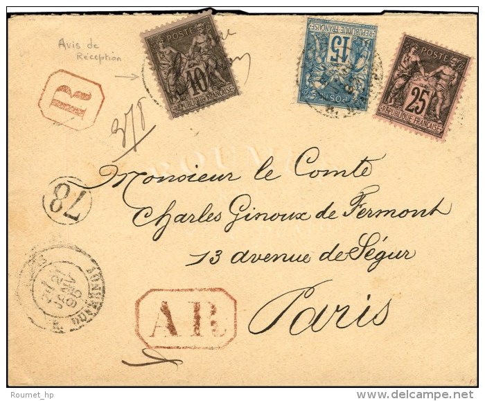 Càd PARIS / R. DUFRENOY / N° 89 + N° 97 + N° 101 Sur Lettre Recommandée Avec AR (rare... - 1876-1878 Sage (Type I)