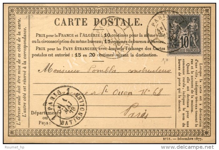 Càd PARIS 1 / PASSY / N° 89 Sur CP Du 1er Mai 1878. 1er Jour Du Tarif. - TB. - R. - 1876-1878 Sage (Type I)