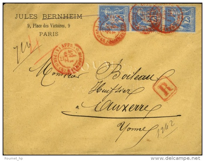 Càd Rouge (4) AFFRANCHISSEMENT (4) / PARIS / N° 79 Bande De 3 Sur Lettre Recommandée Pour... - 1876-1878 Sage (Type I)