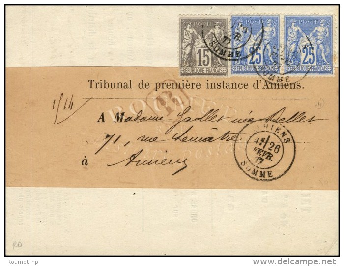 Càd T 18 AMIENS / SOMME / N° 77 + N° 78 Paire Sur Lettre Recommandée Locale.1877. - TB. - R. ... - 1876-1878 Sage (Type I)