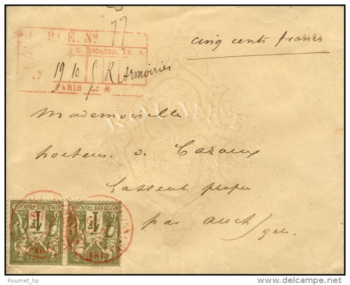 Càd Rouge AFFRANCHISSEMENT / PARIS / N° 72 (paire) Descriptif De Chargement Rouge Au Recto Sur Lettre... - 1876-1878 Sage (Type I)