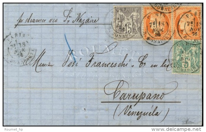 Càd PARIS / R. BONAPARTE / N° 38 (2) + 64 + 66 Sur Lettre Pour Carupano. 1876. Bel Affranchissement. -... - Andere & Zonder Classificatie