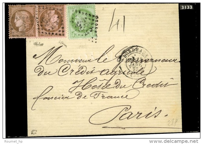 GC 532 / N° 53 + 58 Paire Tête Bêche Càd T 17 BORDEAUX Sur Lettre Pour Paris. 1875. - TB /... - 1871-1875 Cérès