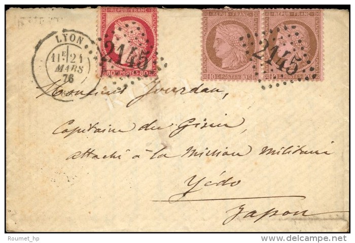 GC 2145 / N° 54 Paire + N° 57 Càd T 17 LYON (68) Sur Lettre Avec Texte Pour Yedo. Au Verso,... - 1871-1875 Cérès