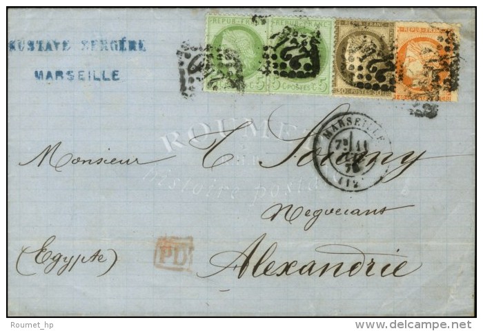 GC 2240 / N° 38 + 53 (2) + 57 Càd T 17 MARSEILLE (12) Sur Lettre Pour Alexandrie (Egypte). 1873. - TB.  ... - 1871-1875 Cérès