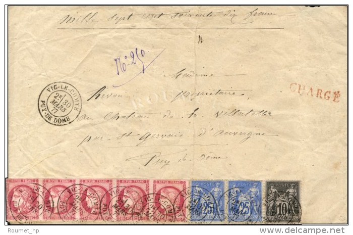 Càd T 18 VIC LE COMTE / PUY DE DOME / N° 49 (bande De 5, 1 Ex Pd) + N° 78 (2) + N° 89 Sur Lettre... - 1870 Uitgave Van Bordeaux