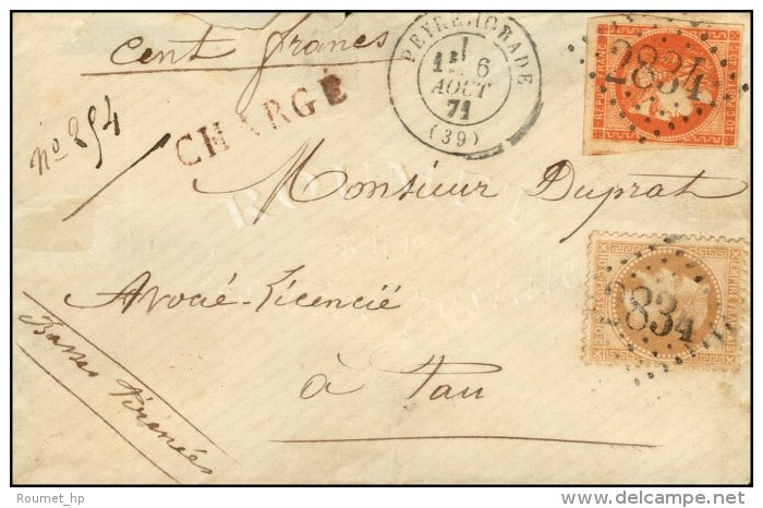 GC 2834 / N° 28 + 48 Càd T 17 PEYREHORADE (39) Sur Lettre Chargée. 1871. - TB. - R. - 1870 Uitgave Van Bordeaux