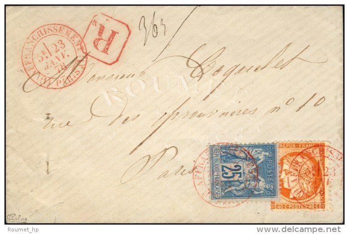 Càd Rouge (1) AFFRANCHISSEMENT (1) / PARIS / N° 38 + N° 79 Sur Lettre Recommandée Locale.... - 1870 Beleg Van Parijs