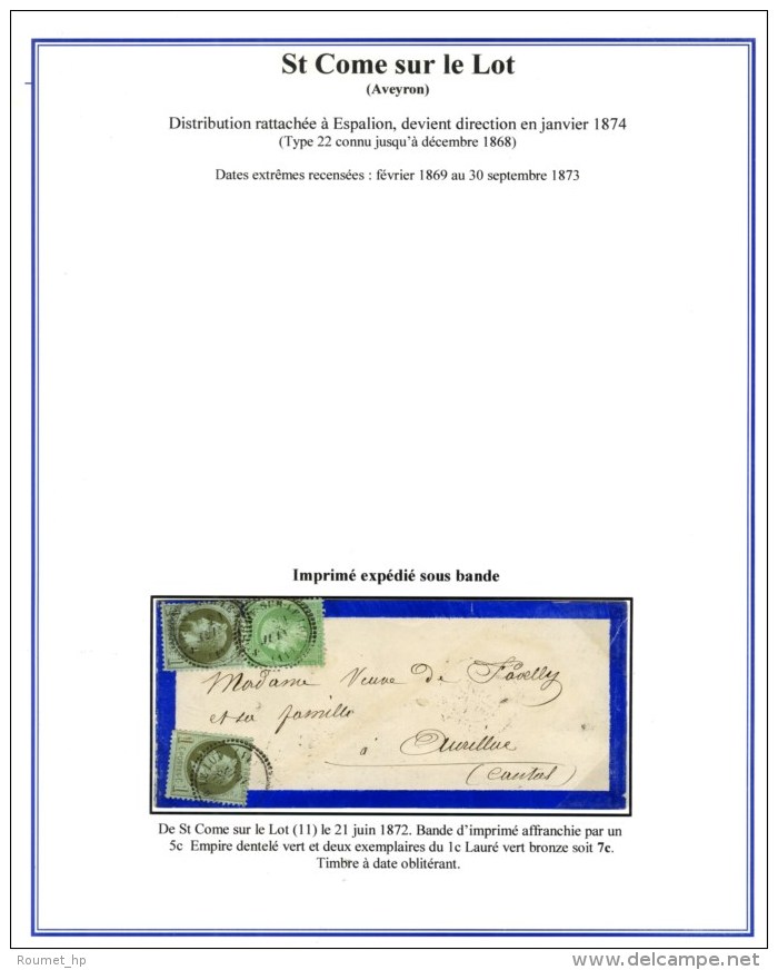 Càd T 23 ST COME-SUR-LE-LOT (11) / N° 20 + 25 (2) Sur Bande D'imprimé. 1872. - TB / SUP. - RR. - 1863-1870 Napoleon III Gelauwerd