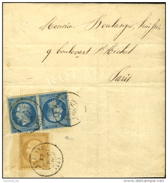 Càd T 15 LE BLANC (35) / N° 21 + 22 Paire Tête Bêche Sur Papier D'affaire Pour Paris. 1866.... - 1862 Napoleon III