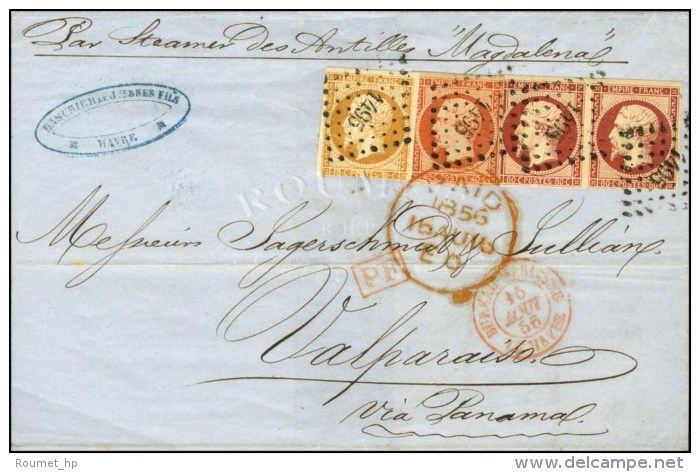 PC 1495 / N° 13 (pd) + 16 + 17 Paire (1 Ex Pd) Càd Rouge BUREAU MARITIME / LE HAVRE Sur Lettre Pour... - 1853-1860 Napoleon III