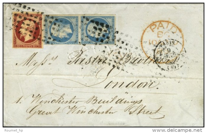 Rouleau De Gros Points / N° 14 Paire + 17 Càd PARIS (60) Sur Lettre 3 Ports Pour Londres. 1855. - TB /... - 1853-1860 Napoleon III