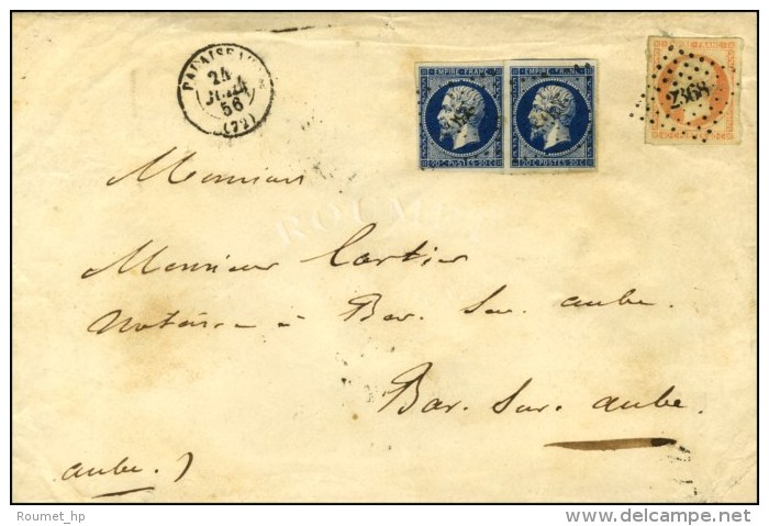 PC 2368 / N° 14 Paire Nuance Proche Du Bleu-noir + 16 Càd T 15 PALAISEAU (72) 24 JUIL. 56 Sur Lettre 3... - 1853-1860 Napoleon III