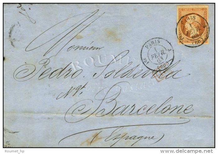 Càd PARIS (60) / N° 16 1 FEVR. 63 Sur Lettre Pour Barcelone. - TB / SUP. - 1853-1860 Napoleon III