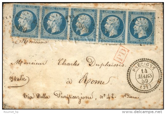 PC 3820 / N° 14 Bande De 5 Càd T 22 PRECIGNE (71) Sur Lettre Pour Un Militaire Au Corps... - 1853-1860 Napoleon III