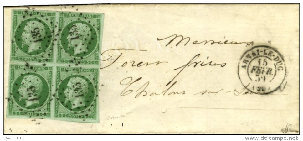 PC 135 / N° 12 Vert Foncé Sur Vert Bloc De 4 Càd T 15 ARNAY LE DUC (20) Sur Lettre Pour... - 1853-1860 Napoleon III