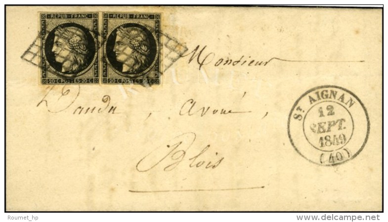 Grille / N° 3 (2) Càd T 14 ST AIGNAN (40) Sur Lettre 2 Ports Avec Texte Pour Blois. 1849. - SUP. - R. - 1849-1850 Ceres