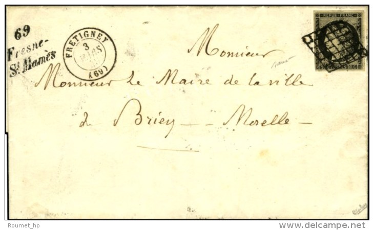 Grille / N° 3 Càd T 15 FRETIGNEY (69) Cursive 69 / Fresne / St Mames Sur Lettre Avec Texte Pour Briey.... - 1849-1850 Cérès