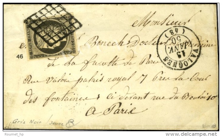 Grille / N° 3 Gris Noir Sur Jaune Càd T 15 VALOGNES (48). 1850. - TB / SUP. - R. - 1849-1850 Cérès