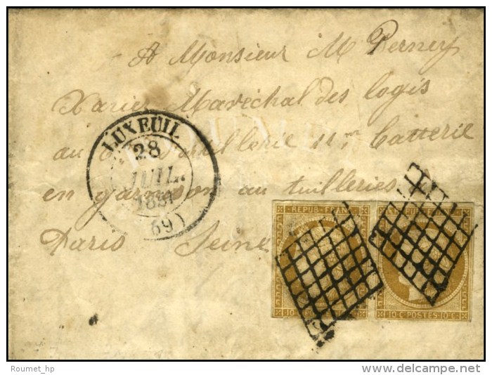 Grille / N° 1 Paire Càd T 14 LUXEUIL (69) 28 JUIL. 1851 Sur Lettre Avec Texte Au Tarif De Militaire. -... - 1849-1850 Cérès