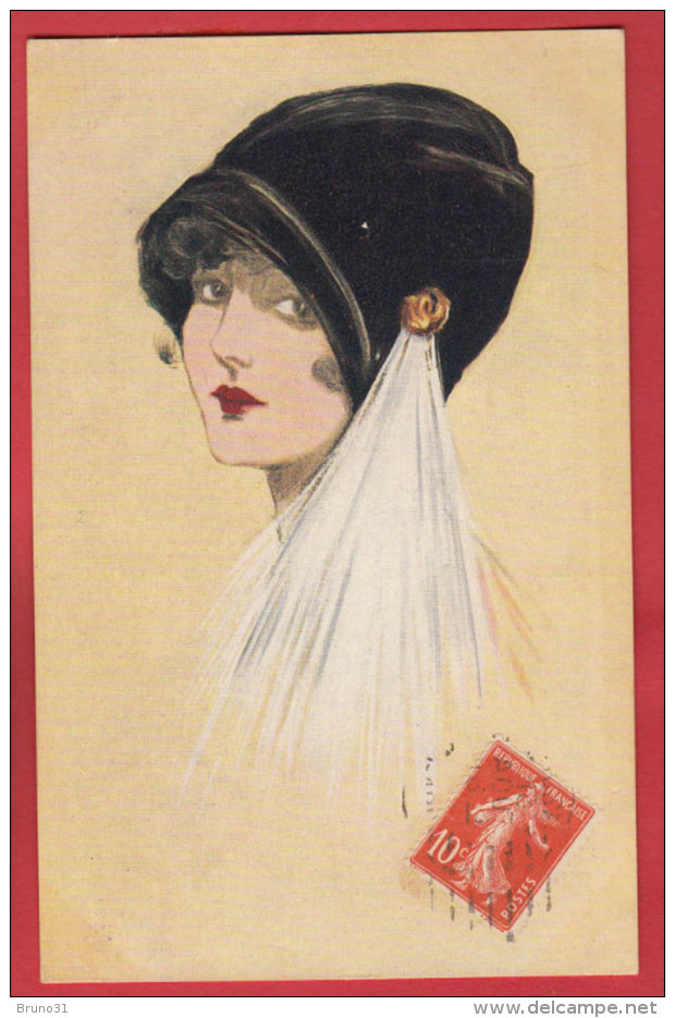 Art Déco : Très Joli Dessin De Femme Avec Un Chapeau Noir éditeur Harrap London ; 2 Scans . - 1900-1949