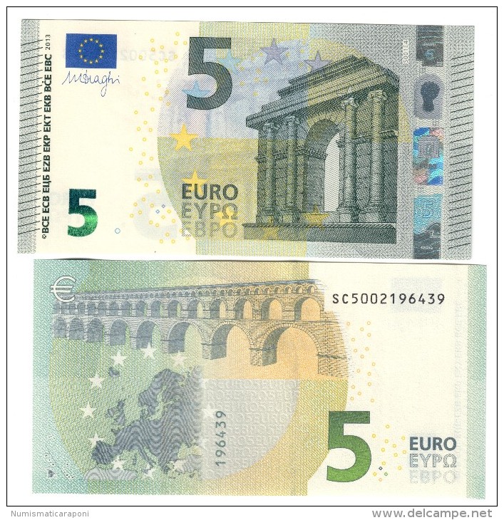 5 € Nuovo Italia Draghi SC S001E4 FDS UNC DA MAZZETTA  Cod.€.232 - 5 Euro