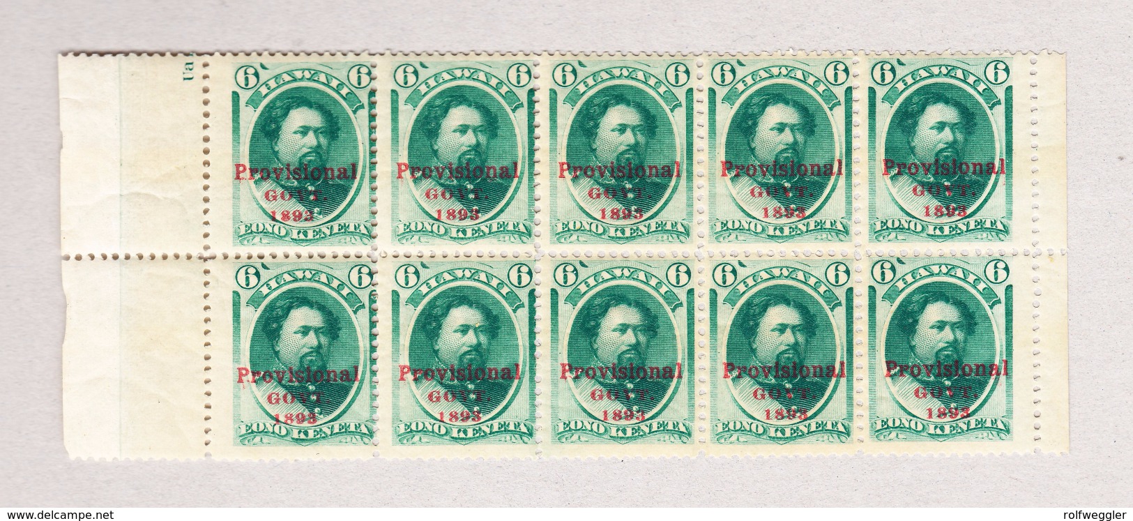 HAWAII 1893 überdruck Ausgabe 6c Grün 10er-Block Mit Bogenrand Und Voller Originalgummi - Hawaii